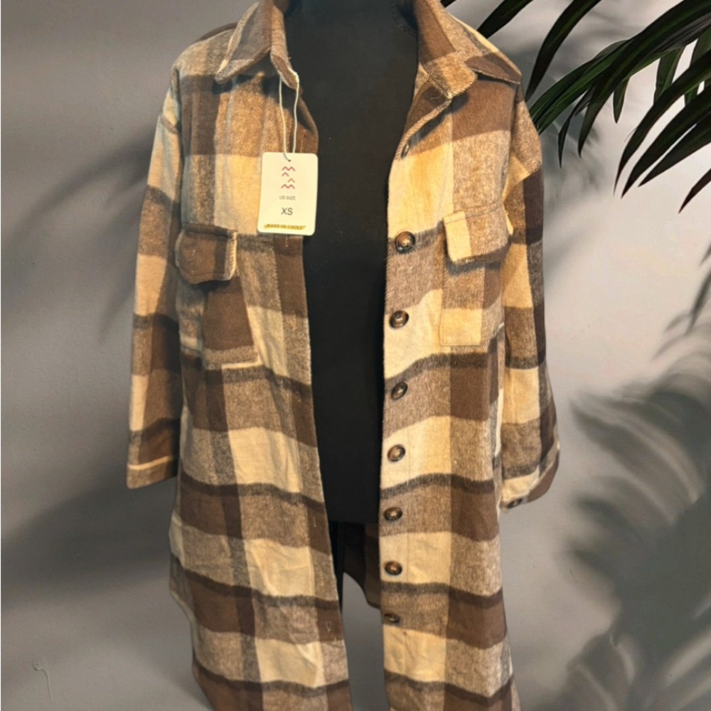 Brown and Cream Plaid Coat